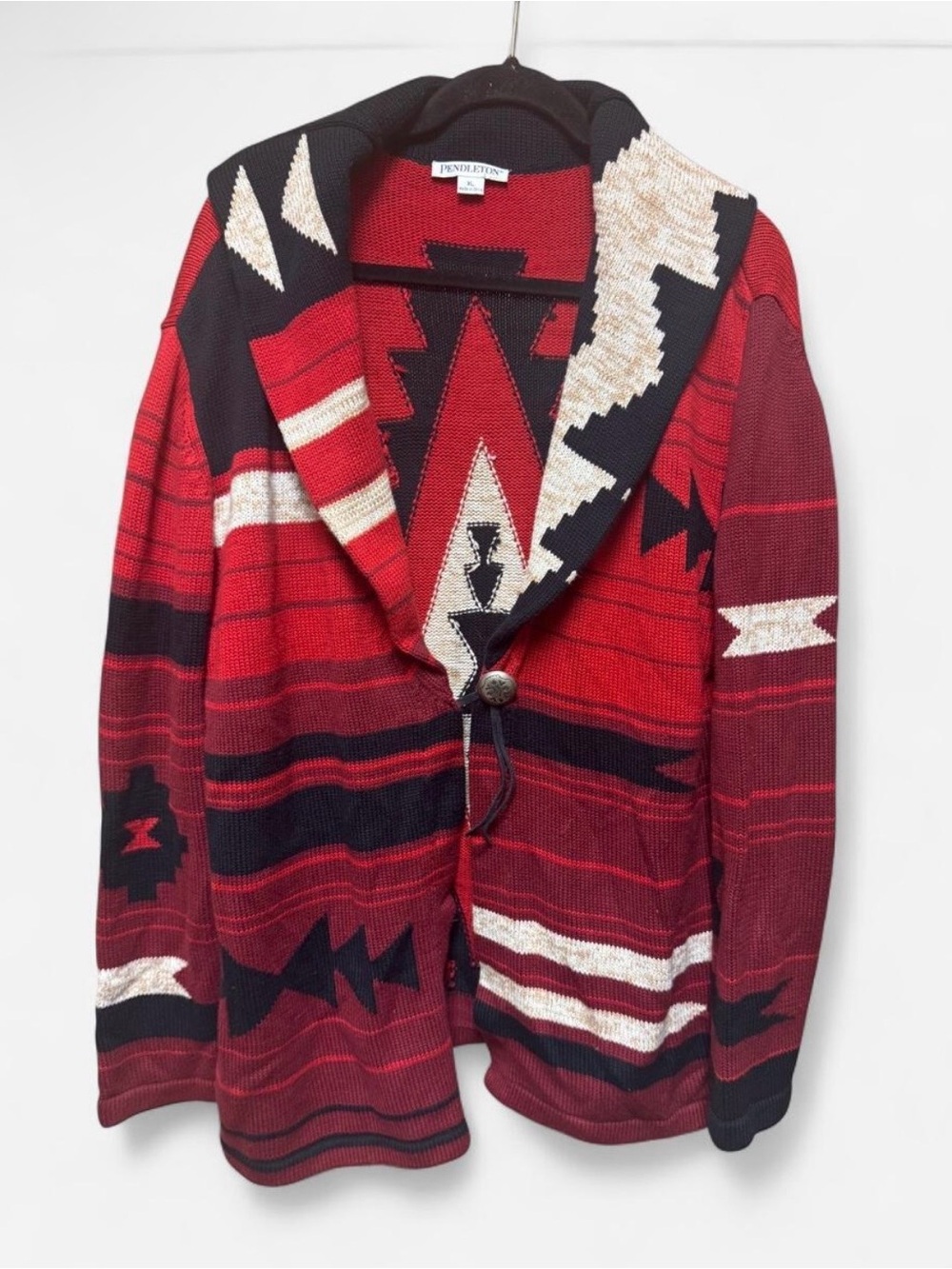 Pendleton Red, Black, and White Aztec Patterned Cotton Cardigan